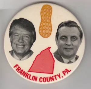 Carter Mondale Franklin County PA Political Pin 3 1/2" celluloid 1976 SCARCE - Picture 1 of 1