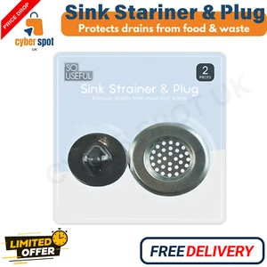 Sink Strainer & Plug Set - Stainless Steel & Rubber - Kitchen & Bathroom Drain - Picture 1 of 3