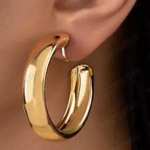 CLIP ON 4cm HOOP EARRINGS metal GOLD TONE retro wide boho HOOPS non-pierced ears - Picture 1 of 6