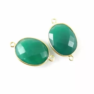 Connettore pietra preziosa lunetta - ovale sfaccettato 14x18mm - onice verde (venduto per 2 pezzi) - Foto 1 di 2