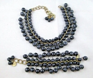 DESIGNER schwarzer Achat SEHR GROB Halskette & Armband SET Demi-Parure NEUWARE - Bild 1 von 4