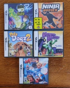 Nintendo DS 5 Game Lot Ben 10 AF Ninja Reflex Petz Dogs 2 Monster Mayhem Wipeout - Picture 1 of 11