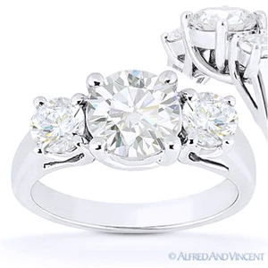Forever Brilliant Round Cut Moissanite 3-Stone Engagement Ring in 14k White Gold - Picture 1 of 4