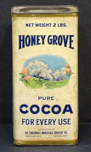 Antique CINCINNATI WHOLESALE GROCERY CO Ohio HONEY GROVE COCOA Large Spice Tin - Picture 1 of 5