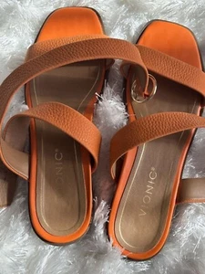 Vionic Women's Poppy Anaya Adjustable Leather Flat Sandal in Orange Size 8 Boho - Picture 1 of 5