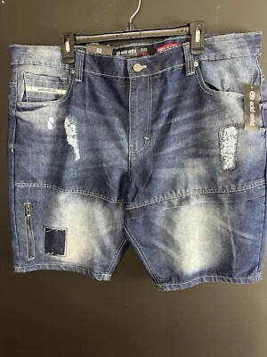 Pantalones Cortos de Jean Ecko Hombres 40 Calce Suelto Lavado Mediano Denim Envejecido Parches Y2k Años 90 Foto 1 de 4