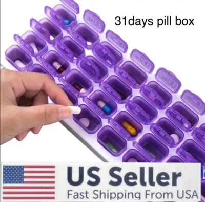 Monthly Pill Organizer Box Case 31 Day  Pill Case Medicine Container Travel/US - Image 1 of 4