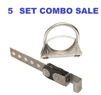 5SET COMBO 360°Deg Giratorio Tubo de Escape Abrazadera Estilo Suspensión + Abrazadera de Perno en U de 3" Foto 1 de 4
