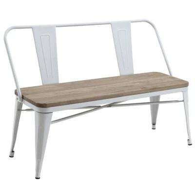 Furniture of America Mayfield Industrial Metal Base Dining Bench in White - Image 1 of 4