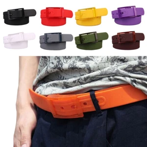 Women/Men Smooth Silicone Candy Color Rubber Jelly Belt Plastic Buckle Waistband - Picture 1 of 23