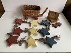 Patriotic USA Home Decor Lot  ~ Wooden Stars ~ Plaque w/ Stand  ~ Basket Wagon