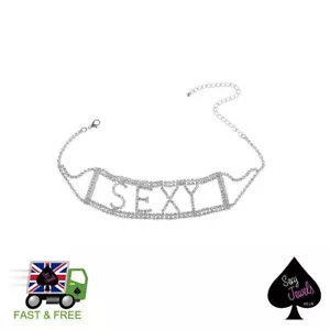 Silver SEXY Diamante Rhinestone Crystal Encrusted Choker Necklace Day Collar Sub - Picture 1 of 3