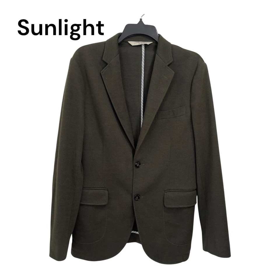 H.E. By Mango Slim Fit Mens Olive Green Blazer Jacket Size USA XS Patched elbow - Image 1 of 4