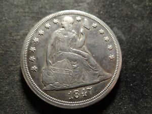 1847 XF AU Bold Seated Liberty Dollar Phenomenal Nice Coin  RXR AZX