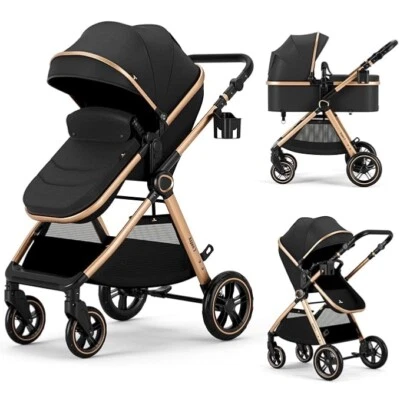 2 in 1 Convertible Baby Stroller Infant Bassinet Stroller Pram Carriage Black - Image 1 of 4