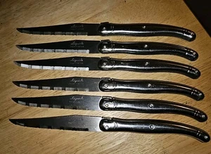 6 Vintage Laguiole Inox France Serrated Steak Knife Silver Color Stainless Steel - Picture 1 of 7