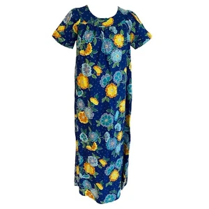 Vintage 1970s Sears Kaftan Muumuu Dress Womens S 8/10 Tropical Floral Long Blue - Picture 1 of 10