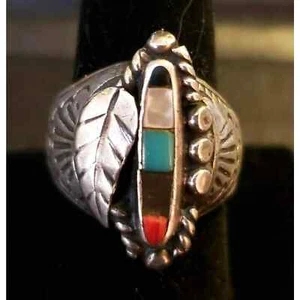 Navajo Vintage Inlay ring multistone sz 10.25 Signed 1115 - Picture 1 of 7