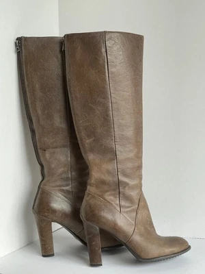 Botas altas Enzo Angiolini Karissa para mujer 8,5 cuero marrón claro tacón alto cremallera Foto 1 de 4