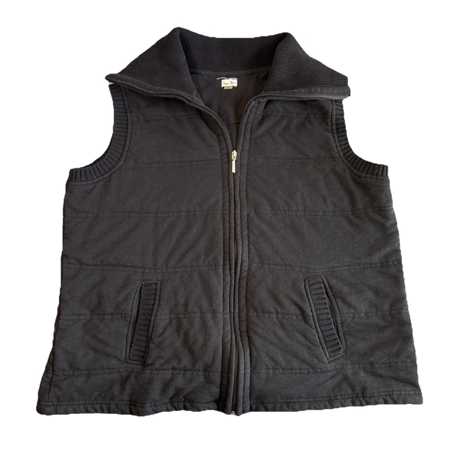 Organa Thomas 女式 1X 黑色绗缝拉链领背心 Puffer 风格 — 第 1/4 张图片