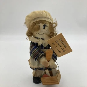 Vintage 20cm Fabric Kitchen Doll – “Cook on Strike” Sign, Country Style - Picture 1 of 3