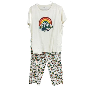 LL Bean Women 1X Pajama Set Camping Outdoor Short Sleeve Mountain Lounge Relax - Picture 1 of 14