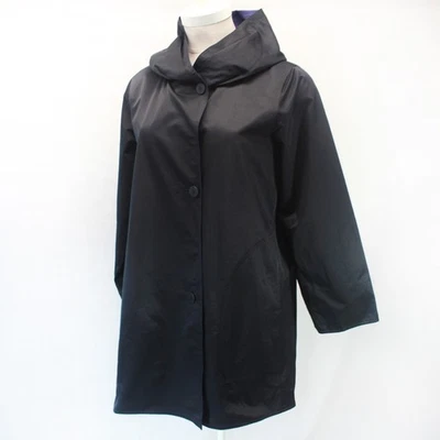 Abrigo Chaqueta Eileen Fisher Negro Púrpura Botón Reversible Exterior Sudadera con Capucha XL Foto 1 de 4