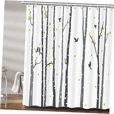 Cortina de Ducha Árbol Gris para Baño, Abedul Neutro Bosque Rowley Pájaros  Foto 1 de 4