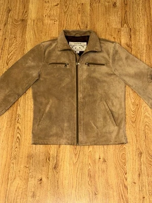Chaqueta De Colección BANANA REPUBLIC Gamuza Dividida PIEL DE VACA Cuero Marrón Camel Motocicleta Pequeña Foto 1 de 4