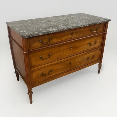 Antique French Louis XVI Marble-Top Mahogany Commode Chest Of Drawers 49 X 23.5” - Image 1 of 4