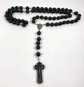 Rosario de madera extra grande vintage cristiano católico negro Roma, Italia 46" - Imagen 1 de 10