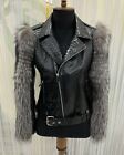 Women's Genuine Python Leather Removable Real Fox Fur Sleeves Black Biker Jacket