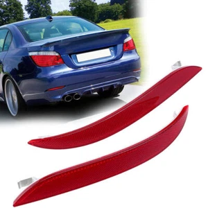 1 Pair Rear Bumper Reflector Light Covers Red Lens for BMW E60 E61 LCI 2008-2010 - Picture 1 of 10