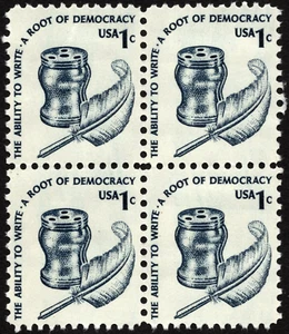 US Stamp Scott # 1581 Block NH 1 Cent Blue on Greenish Inkwell Americana Series - Picture 1 of 1