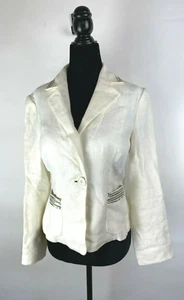 ETRO MILANO Cream Ivory Linen Silk Womens Tuxedo Blazer Jacket Sequins Sz XS - Picture 1 of 12