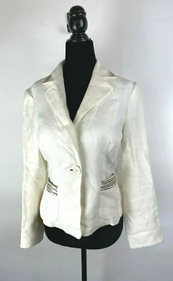 Chaqueta Blazer Esmoquin ETRO MILANO Crema Marfil Lino Seda Mujer Lentejuelas Talla XS Foto 1 de 4