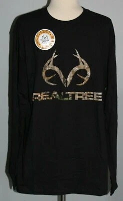 New REALTREE Xtra Black Camo Logo Long Sleeve Shirt MEN'S M or L Hunting Top