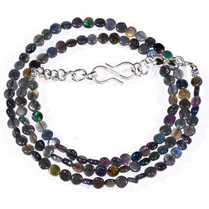 Increíble collar de cuentas de ópalo etíope negro de 18" con forma de moneda - Imagen 1 de 3