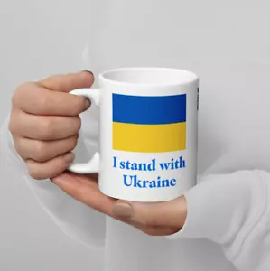 I Stand with Ukraine Weiß Hochglanz Kaffee Tee Becher - Bild 1 von 8