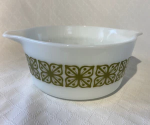 Pyrex Cenicienta 1-1/2 Qt Cuenco Blanco Verde Verde Flores Cuadradas 474 De Colección Como Nuevo - Imagen 1 de 10