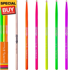 6-sticks(Assorted),Neon UV Glow Drum Stick, Classic 5A Drum Stick, Hickory Drum - Picture 1 of 8