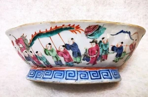 Schale CHINA Porzellan '700 echt. Handbemalt. "Drachenfest" - Bild 1 von 11