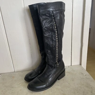 Killer Calleen Cordero Gorgeous Handmade Black Studded Tall Boots Size 8! - Image 1 of 4