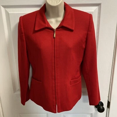 Nuevo Casablanca Petites Talla 2P Rojo 100% Lana Cremallera Frontal Completamente Forrado Chaqueta Bolsillos Foto 1 de 4