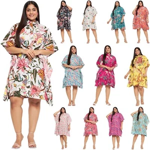 Women’s Cotton Loose Kimono Plus Size Tunic Short Kaftan Beachwear Casual Dress - Picture 1 of 94