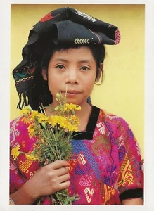 POSTCARD Central America Guatemala Girl with Traditional Fabrics & Flowers MINT - Picture 1 of 1