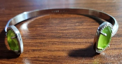 Kendra Scott "Elton" Silver Plated Peridot Green Stone Open Cuff Bracelet - Image 1 of 4