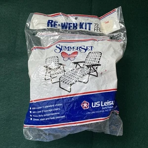 Set estivo vintage Stati Uniti Sedia da Prato Tempo Libero Re-Web Kit 72 piedi Blu e Bianco ~ NUOVO - Foto 1 di 7