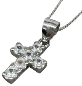 Collana Croce Argento 925 brillantata Donna veneziana e charm Made in Italy 40cm - Foto 1 di 9