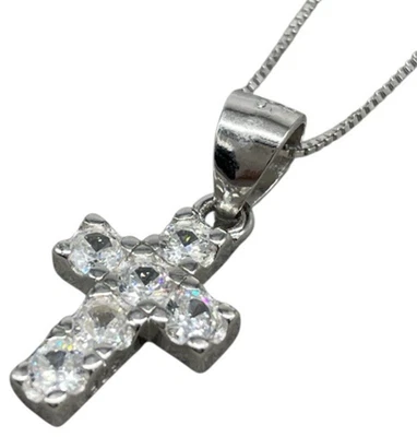 Collana Croce Argento 925 brillantata Donna veneziana e charm Made in Italy 40cm - Immagine 1 di 4